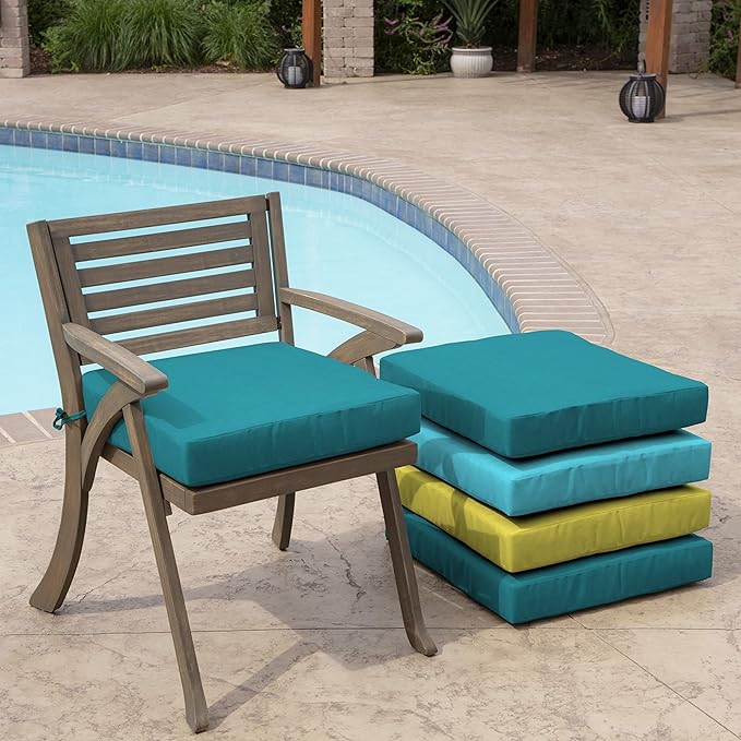 Arden Selections Outdoor Wicker Chair Cushion, 20 x 18, Rain-Proof, Fade Resistant 21 x 21, Lake Blue Leala (Pack of 4)