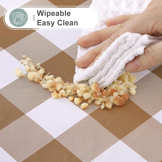 misaya Rectangle Waterproof Vinyl Table Cloth, Buffalo Flannel Backed Tablecloth, Wipeable Plastic Table Cover for Dinner, Kitchen, Outdoor (60" x 84", Brown and White)