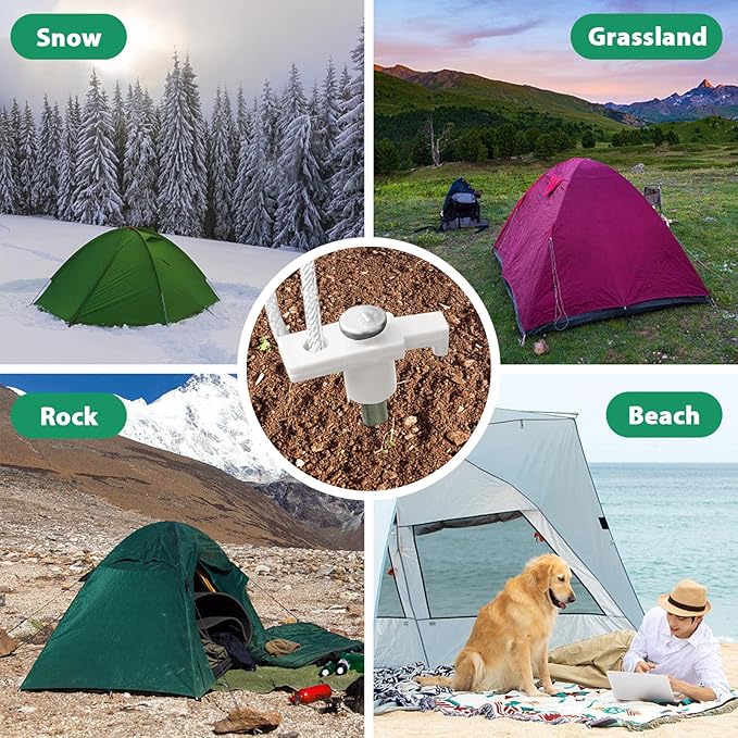 Eurmax USA Galvanized Non-Rust Camping Family Tent Pop Up Tent Stakes Canopy Anchors Heavy Duty 10pc-Pack, with 4x10ft Ropes & 1 White Stopper