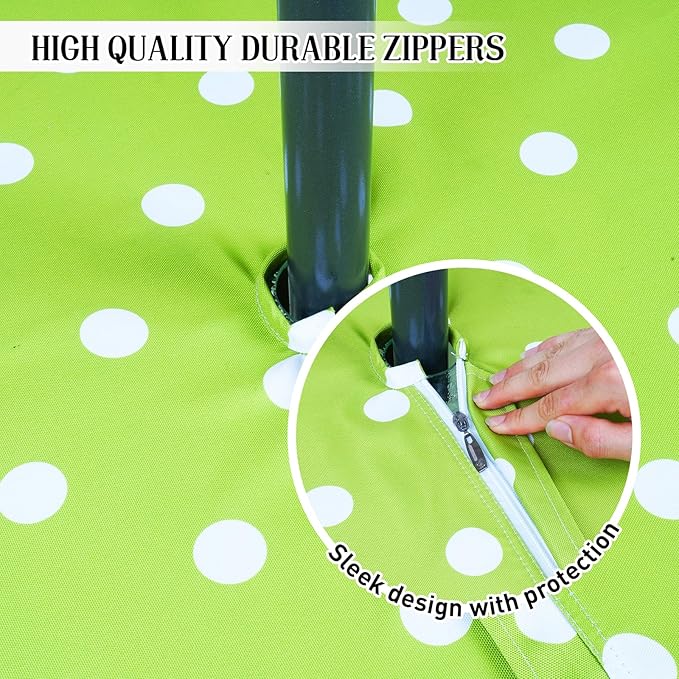 Poise3EHome 60X120 Outdoor/Indoor Waterproof Spillproof Rectangle Tablecloth with Umbrella Hole Zipper for Camping Picnic Party Patio Table Spring, Green Polka Dot