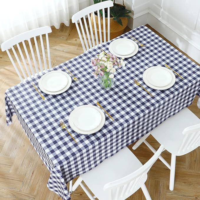 Romanstile Square Vinyl PVC Tablecloth, 100% Waterproof Buffalo Plaid Plastic Table Cloth, Oil Proof Heavy Duty Wipeable Table Covers for Dining/Camping/Picnic/Outdoor - 54 x 54, Navy Blue