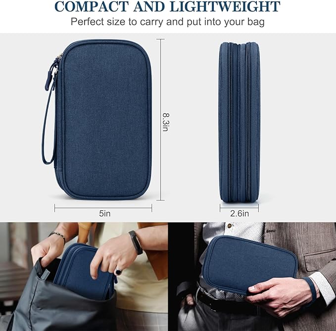 FYY Electronic Organizer, Travel Cable Organizer Bag Pouch Electronic Accessories Carry Case Portable Waterproof Double Layers Storage Bag for Cable, Cord, Charger, Phone, Earphone, Medium Size, Navy
