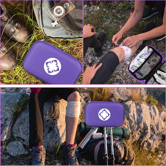 276PCS Compact Small First Aid Kits for Home Businesses Urgent Essential Mini First Aid Kit Travel Size Car Emergency Supplies Kit for Hiking Boating Skating, Purple AMORNING