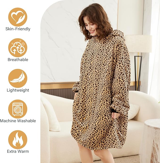 LetsFunny Blanket Hoodie,Oversized Wearable Sherpa Fleece Blanket Sweatshirt,Super Soft Warm Cozy with Giant Pocket,Gifts for Women Men Adults Teenagers Kids, One Size Fits All