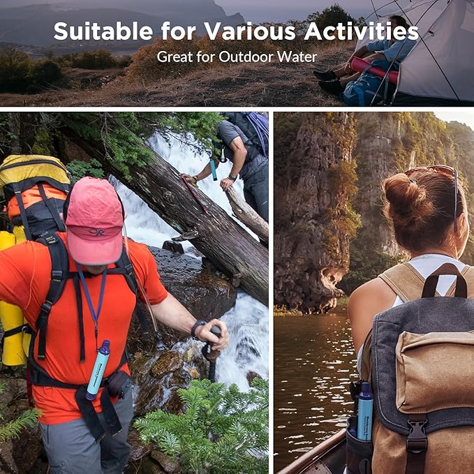 Membrane Solutions Straw Water Filter S1, NSF/ANSI 42&372&401 certificated, Survival Filtration Portable Gear, Emergency Preparedness, Supply for Drinking Hiking Camping Team Family Outing