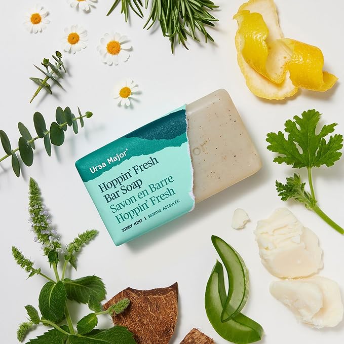 Ursa Major Hoppin' Fresh Bar Soap | Formerly Known As Morning Mojo Bar Soap | Natural, Exfoliating Soap with Peppermint, Eucalyptus and Rosemary | Formulated for Men and Women | 5 ounces | 2-Pack