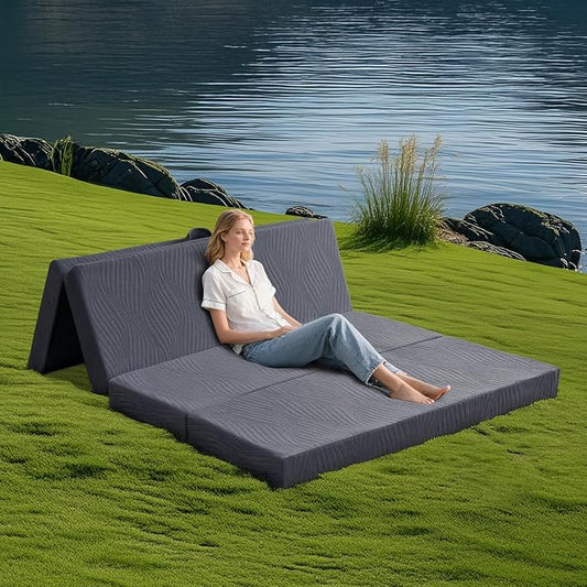 Memory Foam Camping Mattress Pad, 3 Inch Thick Waterproof Foldable Sofa Bed Floor Mattress, Portable Sleeping Pad for Adult, Sleeping Mat for Travel RV Camping Guest Yoga