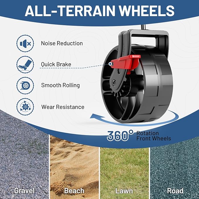 Timber Ridge 47" L Collapsible Wagon with Tailgate & Brake, 300lbs Heavy Duty Beach Wagon with All-Terrain Big Wheels, 250L Foldable Utility Cart for Sand Camping Sports Shopping, Blue