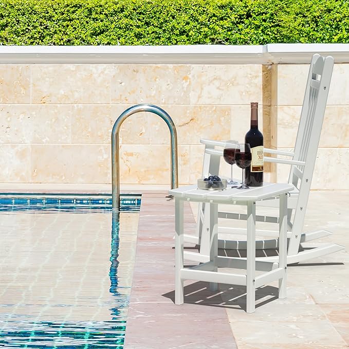 TORVA Patio Adirondack Side Table, Outdoor End Tables All-Weather Resistant HDPE Humidity-Proof Long Time Use for Deck, Lawn,Garden, Porch, Backyard End Table(White Color-1 Tier)