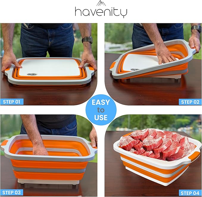BBQ Prep Tub, 8L Multifunctional Camping Cutting Board with lid, Meat Prep Tub for Meal Prep Marinating Food, Marinating Container with Lid, Collapsible Food Storage Containers (Original)