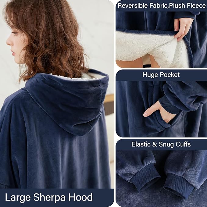 LetsFunny Blanket Hoodie,Oversized Wearable Sherpa Fleece Blanket Sweatshirt,Super Soft Warm Cozy with Giant Pocket,Gifts for Women Men Adults Teenagers Kids, One Size Fits All
