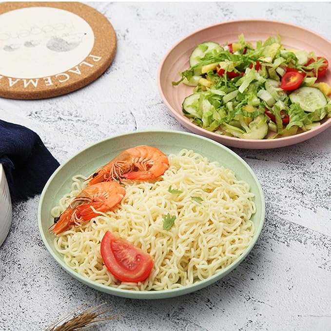 shopwithgreen Lightweight Unbreakable Wheat Straw Plates - Extra Large-4 Pack 8.8'' Deep Dinner Plates, Dishwasher Microwave Safe, Healthy Dessert, Kids,Toddler Adult