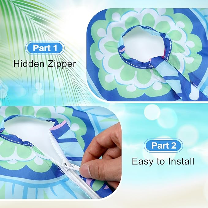 2 Pcs Round Outdoor Tablecloth with Umbrella Hole - Anti-Wrinkle Polyester Tablecloth with Elastic Zipper Table Cover for Summer Patio Camping Party(45''-53'',Mandala)