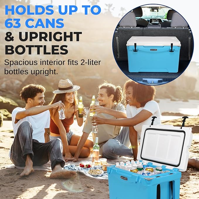 SereneLife Ultra-Tough 25-75 Quart Rotomolded Cooler Box, Holds Upto 64 Cans, Keeps Ice Up to 5 Days, Heavy-Duty Insulated Portable Ice Chest Box, Ideal for Camping, Beach, Picnics, Tailgating, etc