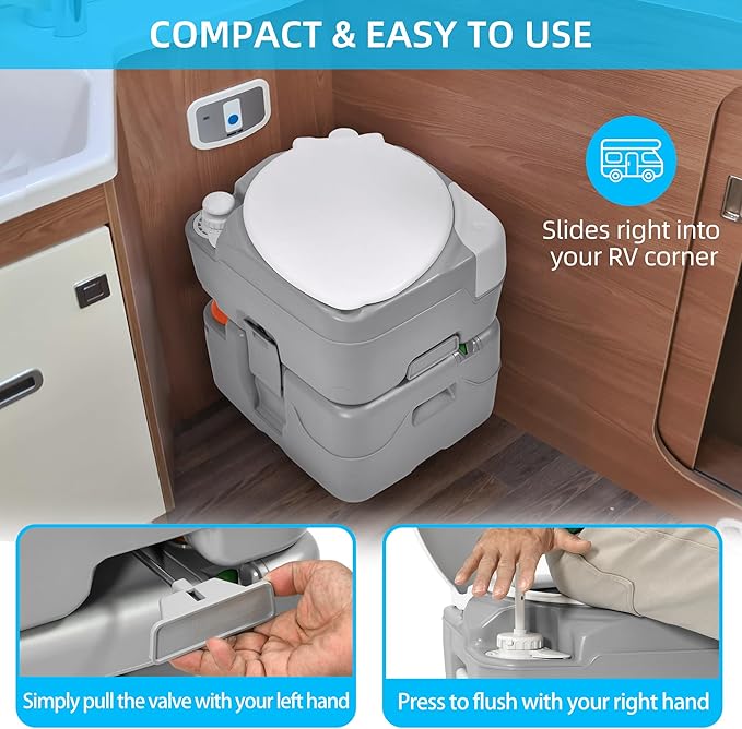 YITAHOME Portable Toilet Camping Porta Potty 5.8 Gallon with Diagonal Bowl, Hand Sprayer, Level Indicator, Rotating Spout, Carry Bag, Toilet for Adults, Outdoors, RV, Boat and Trips