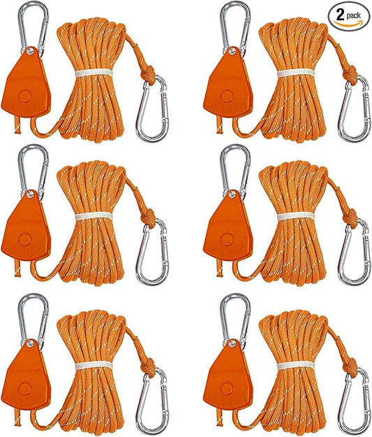 13ft Adjustable Outdoor Windproof Rope Ratchet Strap Tie Down Straps Small Mini Reflctive Paracord Rope Tent Hanger Grow Light Kayak 5/32" Orange 6 Pack