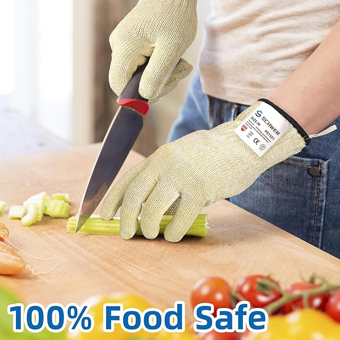 Schwer SlicePro ANSI A9 Cut Resistant Gloves PR1501, Food Grade Reliable Cutting Glove, Mandoline Glove for Kitchen Meat Cutting(150 Pairs, M)