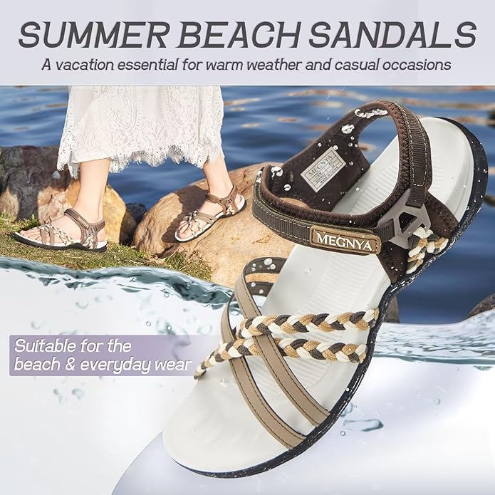 MEGNYA Hiking Sandals for Women, Arch Support Comfortable Walking Sandals Hook Loop Strap, Sports Lightweight Slides