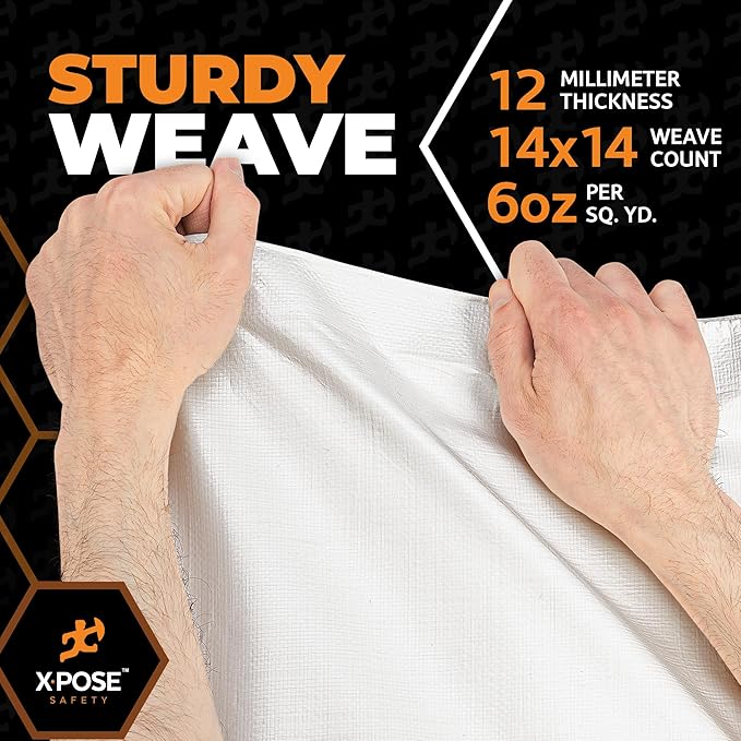 Heavy Duty White Poly Tarp 6' X 8' - Multipurpose Protective Cover - Durable, Waterproof, Weather Proof, Rip and Tear Resistant - Extra Thick 12 Mil Polyethylene - by Xpose Safety