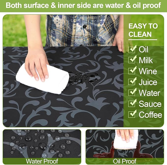 Picnic Table Cover with Bench Covers Camping Essentials Waterproof Windproof Camping Tablecloth with Drawstring Bag, Fitted Rectangle Tables and Seats, 72in, Black Grey