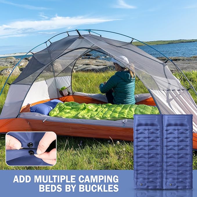 Sleeping Pad, 6" Extra Thick Camping Mat with Pillow Built-in Foot Pump, Ultra Comfortable Inflatable Sleeping Mat for Camping, Backpacking, Hiking, Camp Tent - Enjoy a Comfy Sleep