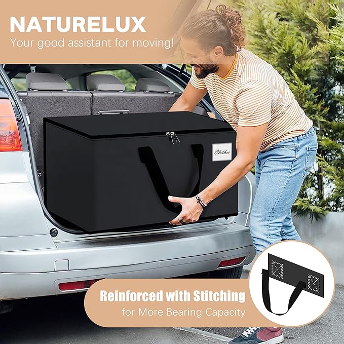 Heavy Duty Moving Bags - Extra Large Packing Bags and Storage Totes, Collapsible and Foldable Option for Moving and Storage, Black, 93 L - 12 Pack