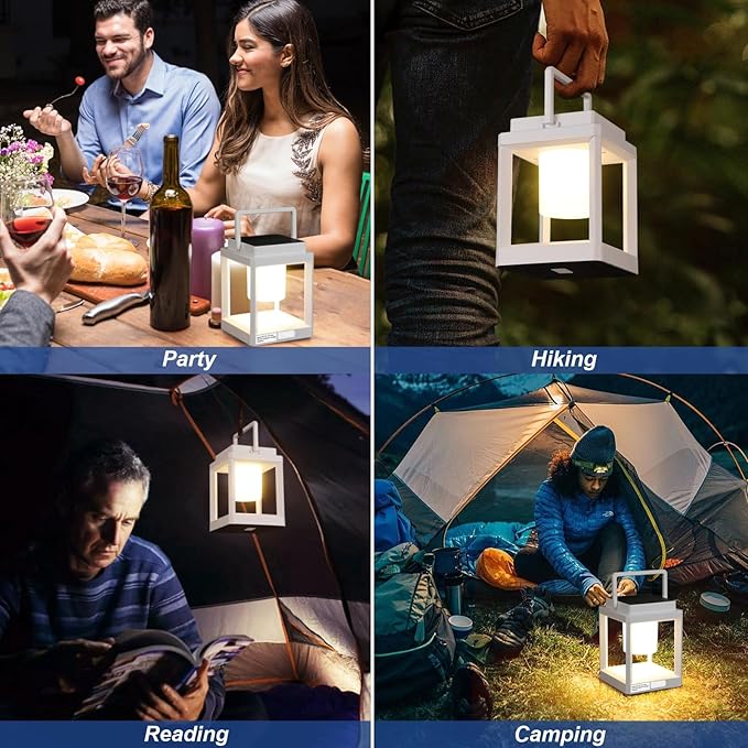 Solar Lantern Outdoor Table Lamp: Portable Waterproof LED Light - Hanging Solar Lamp Rechargeable Lights for Patio Camping