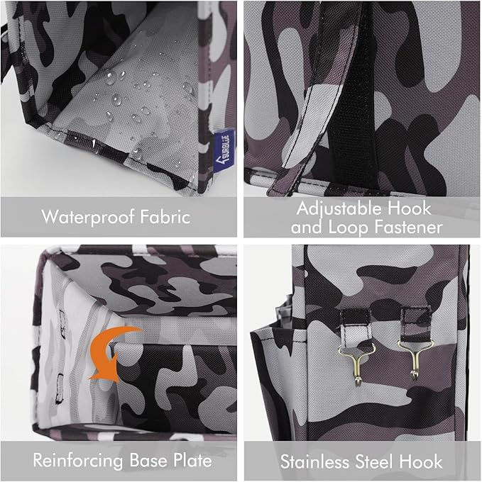 Surblue Bedside Caddy Hanging Bed Organizer Storage Bag Pocket for Bunk and Hospital Beds, College Dorm Rooms Baby Bed Rails, Wheelchair Side Bag, Camp Chiars, 4 Pockets and 2 Hooks (Small City)