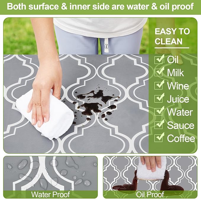 Picnic Table Cover with Bench Covers Camping Essentials Waterproof Windproof Camping Tablecloth with Drawstring Bag, Fitted Rectangle Tables and Seats, 72in, Grey