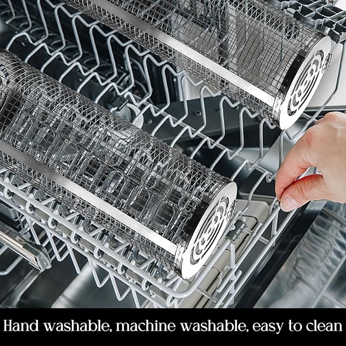 Rolling Grilling Baskets for Outdoor Grill Bbq Net Tube Large Round Barbecue Cylinder Cage Mesh Must Have Essentials Gadgets Cooking Accessories for Picnic Veggies Vegetable Fish Meat, Gift for Men