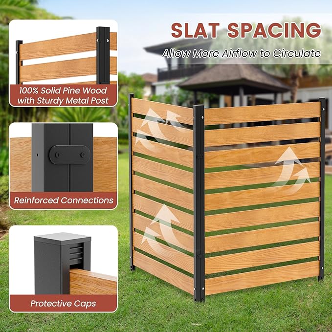 LILYPELLE 36in W x 44in H Air Conditioner Fence, 2 Panels Outdoor Privacy Fence Screen with Metal Stakes, Outside Decorative Fences Trash Can Pool Equipment Enclosure Panels