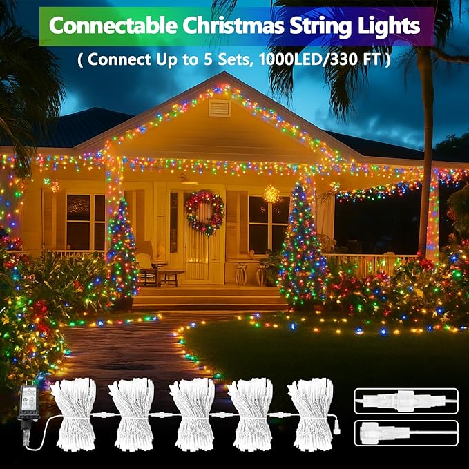 Connectable 200 LED String Lights Indoor Outdoor, 66FT Multicolor Christmas Lights Waterproof, 8 Modes with Timer, Twinkle Fairy Lights Plug in Clear Wire for Christmas Tree, Bedroom, Classroom Decor
