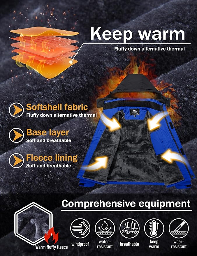 MAGCOMSEN Men's Winter Coats Water Resistant Ski Snow Jacket Warm Fleece Jacket Parka Raincoats With Multi-Pockets