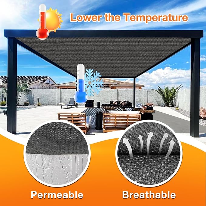 Artpuch Outdoor Pergola Shade Cover 10x19 FT Sun Shade Cloth with Grommets Dark Grey 90% UV Protection Canopy Patio Privacy Screen (Customized Available)