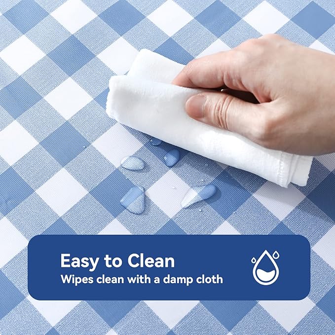 Romanstile Rectangle Vinyl PVC Tablecloth, 100% Waterproof Buffalo Plaid Plastic Table Cloth, Oil Proof Heavy Duty Wipeable Table Covers for Dining/Camping/Picnic/Outdoor - 54 x 108, Light Blue