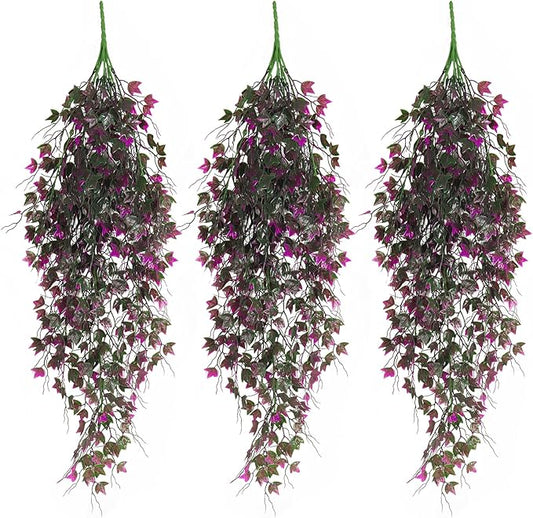RECUTMS Artificial Hanging Plants Fake Ivy Plant Faux Plants Hanging UV Resistant Artificial Plants for Outdoor Garden Porch Decor Indoor Table Wall Room Office Decoration(Fuchsia)
