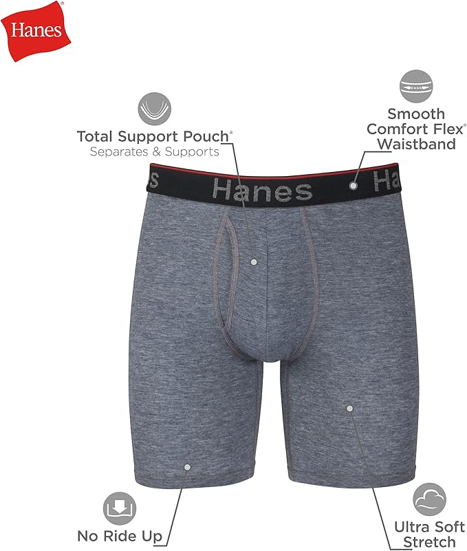 Hanes Total Support Pouch Men's Boxer Brief Underwear, Anti-Chafing, Moisture-Wicking Odor Control, 3-Pack (Reg or Long Leg)