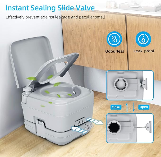 YITAHOME Portable Travel Toilet RV Potty, 2.6 Gallon Detachable Tank, Double Outlet Water Spout, Handle Flush Pump, for Camping, Boating, Hiking, Trips