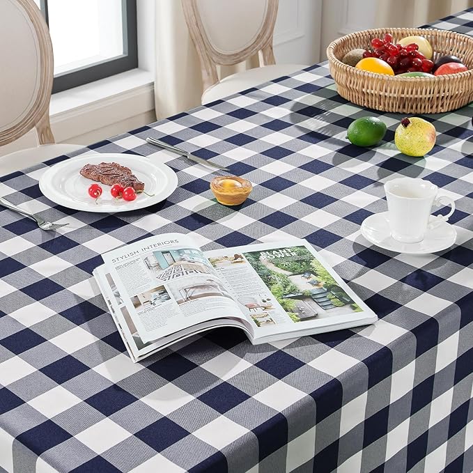 Softalker Gingham Checkered Rectangle Tablecloth - Waterproof Buffalo Plaid Table Cloth Stain Resistant Washable Table Cover for Picnic/Camping/Outdoor - Navy Blue, 54 x 78 Inch