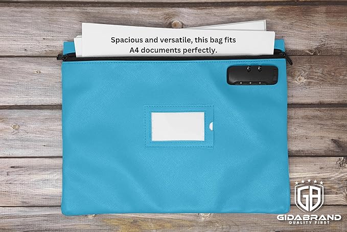 Notary Bag with Lock | 14x11 inch | Light blue | Zipper Notary Supplies Bag | Locking Notary Bag for Notary Kit, Stamp, Embosser, Ink Pad, and Valuables | Locking Document Bag | Journal Carrying Case