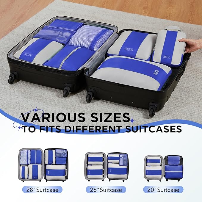 8 Set Compression Packing Cubes for Travel Essentials,Compressible Expandable Packing Cubes for Suitcase,OlarHike Luggage Organizer Bags for Travel,Handy Helper for Organizing Clothes(Klein Blue)