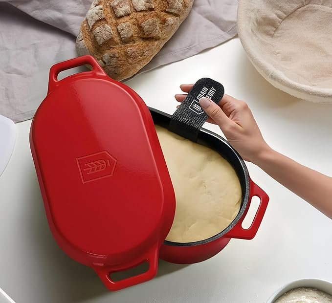 Kook Dutch Oven, for Bread Baking, Sourdough Loaf Pan, Dual Handles, Enameled Cast Iron, with Sling, Dishwasher Safe, 3.4 Qt, Cherry Ombre