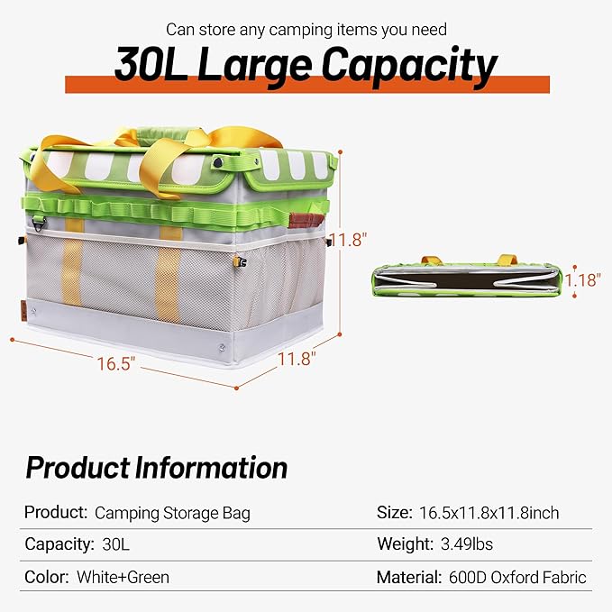 Himalaya 30L Camping Storage Bag with Lid, Carrot Orange Camping Organizer Containers, Picnic Basket Chuck Box Tactical Bag for Hiking Cookware Travel Car