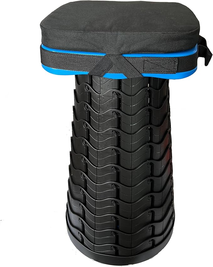 Portable Collapsible Stool Set - Heavy Duty Square Foldable Stool + Thick Seat Cushion - 550lbs Load Capacity for Camping Travel Picnic Gardening (Blue/Black)