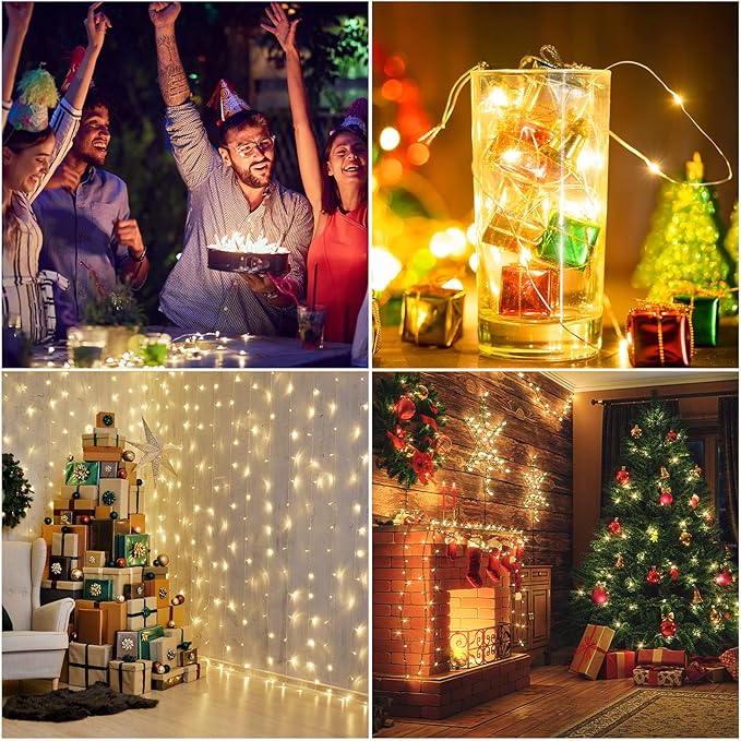 Macarrie 12 Pcs USB String Lights 33 ft 100 LED Fairy Lights Powered String for Christmas Indoor Outdoor Wedding Party Tree Home Festival Garden Decoration (Warm White)