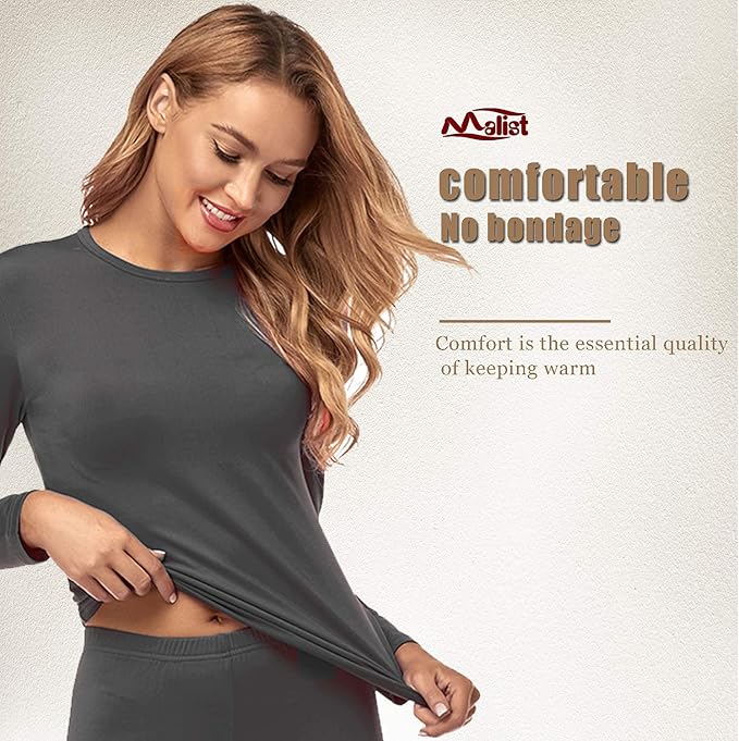 Malist Women's Thermal Underwear Ultra Soft Long Johns Top with Fleece Lined