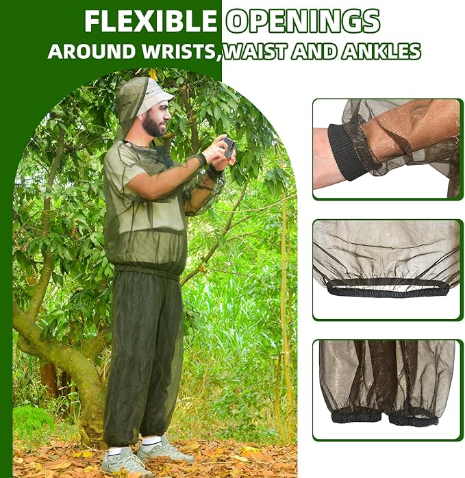 Mosquito Suit, Bug Net Pants & Jacket with Hood, Full Body Bug Suit for Gardening & Outdoor Protection from Bugs, Flies, Gnats, No-See-Ums & Midges, Mosquito Clothing for Women & Men, M Size