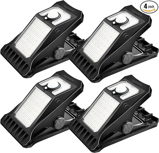 45Leds Solar Motion Sensor Lights Outdoor, Clip on Solar Lights Outdoor Waterproof, High Bright Solar Powered Security Lights for Outside Fence Chain Link Camping (4, 45 LED)