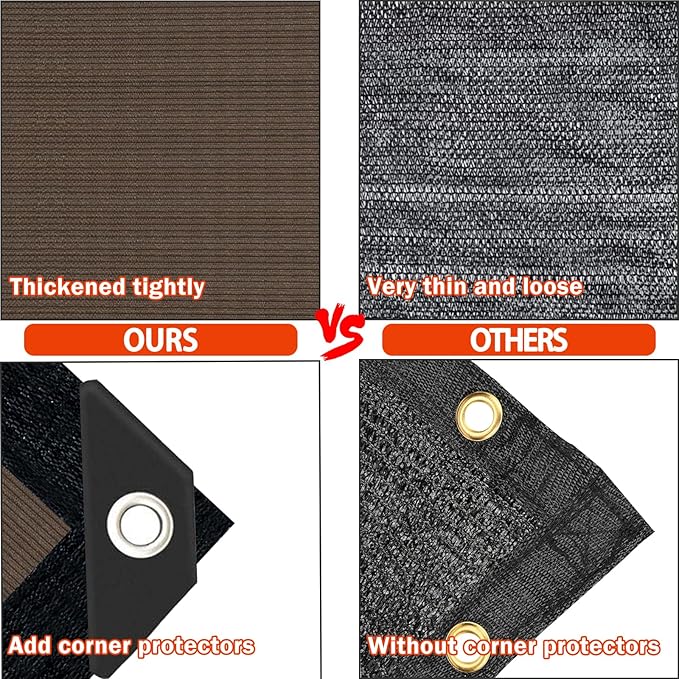 Mocha Sun Shade Cloth,Pergola Shade Cover with Reinforced Grommets,90% Shade Fabric Fence Privacy Screen Balcony,Pergola Shade Cover Canopy Garden Carport Porch Deck Patio Shade Cover,10x10FT