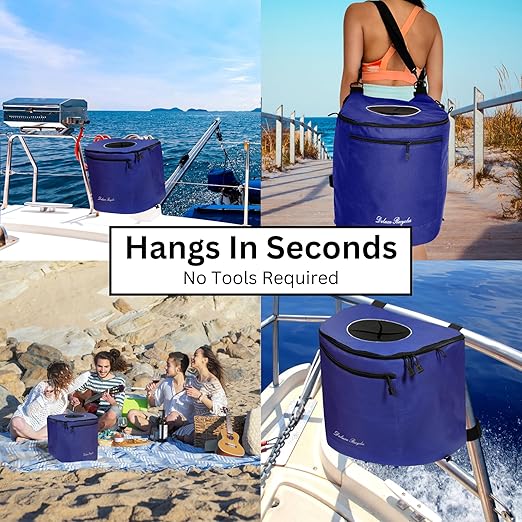 Portable Trash Can for Boating and Camping - Durable and Collapsible with Inner Bin - Kayak, Fishing, Beach, Hiking and Camping Essentials, Boat Accessories 8 Gallon Trash Can (Blue)